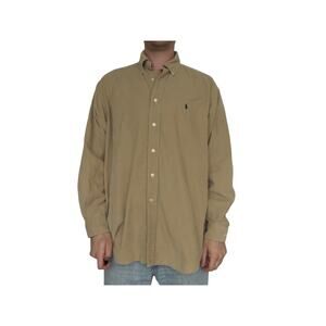 Polo Ralph Lauren Corduroy Shirt Mens Tan Beige Long Sleeve Button Down Pony